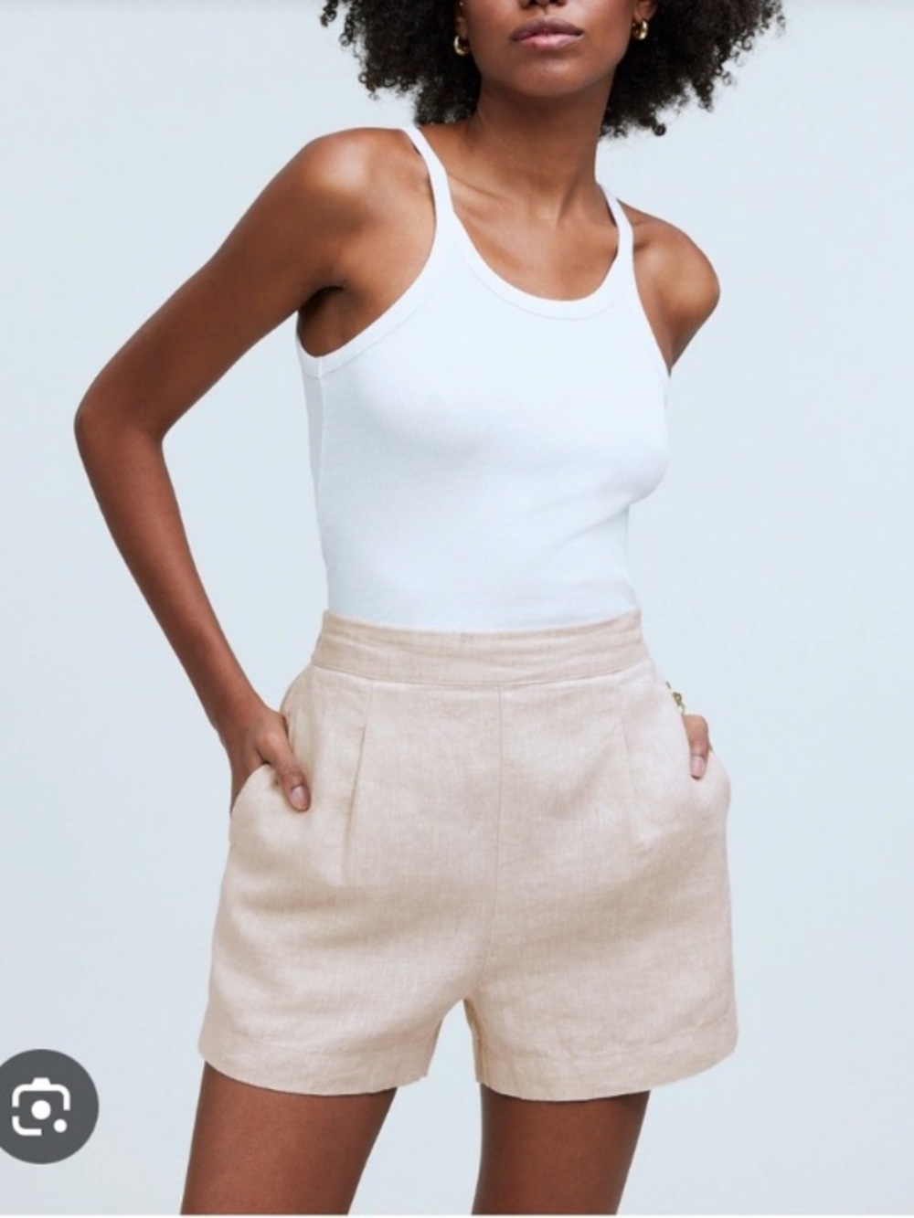 Madewell Neutral Linen-Blend High Waist Shorts - Light Beige